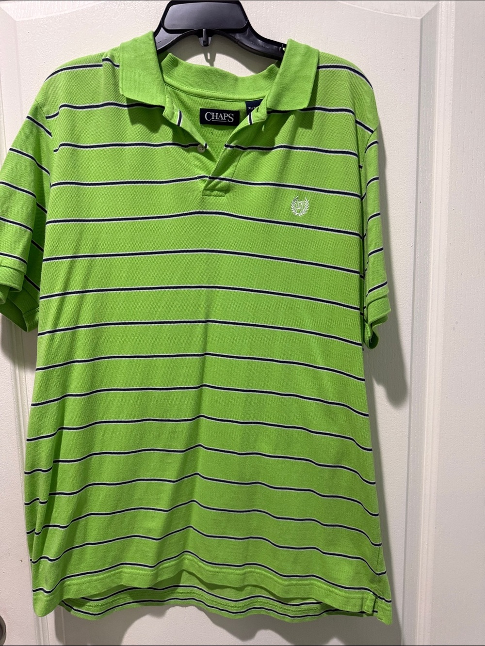 Chaps Bright Lime Green Polo with Navy & White Stripes